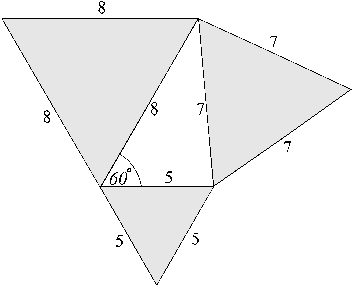 Eutrigon triad (5,8,7) with surrounding equilateral triangles
